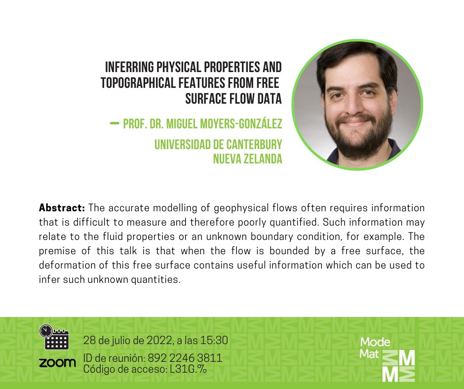 Inferring physical properties and topographical features from free surface flow data